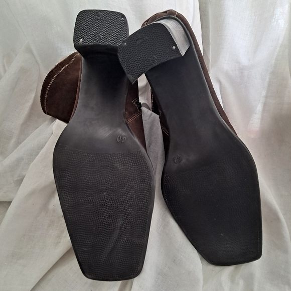 Gino Ventori Italian Suede Ankle Boots Size 40 Woven Square Toe Chunky Heels - Picture 13 of 16